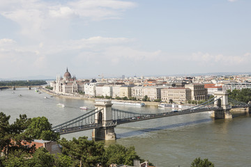Amazing view of the most beautiful bridge in the most beautiful city in Europe. The Chain Bridge, Budapest.