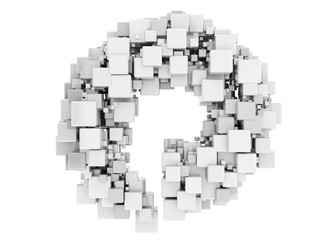 Abstract 3d circle made of white cubes isolated 