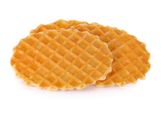 Waffle closeup isolated on white background.