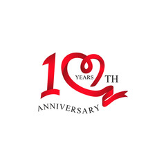 Obraz premium 10th anniversary red ribbon heart