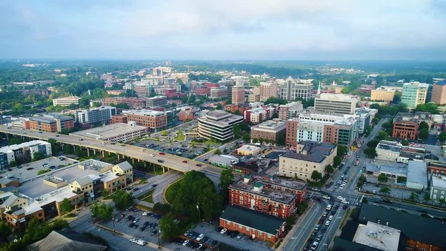 High Definition Aerial of Downtown Greenville, South Carolina SC Skyline