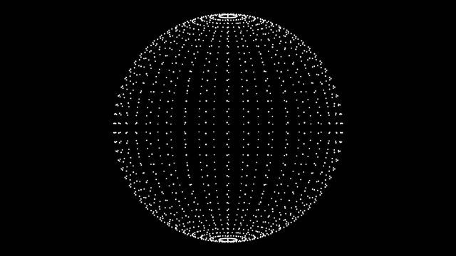 Computer graphics ball of white dots. Design sphere on a black background.