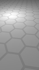 Honeycomb on a gray background. Perspective view on polygon look like honeycomb. Extruded, bump cell. Isometric geometry. Vertical image orientation. 3D illustration