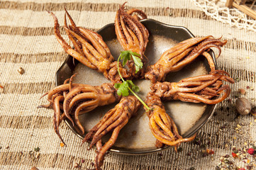 Braised sauce, ink, fish, food