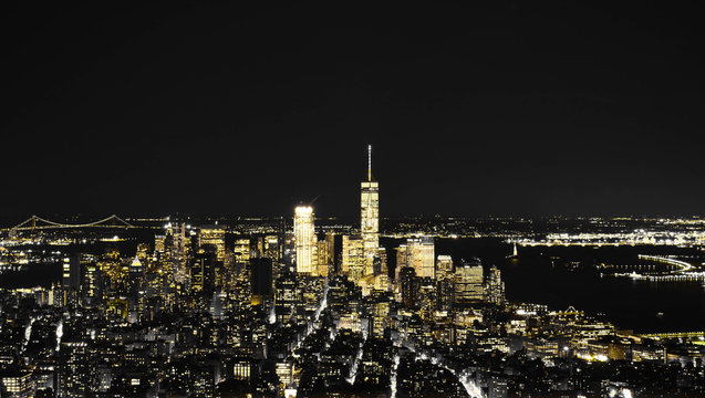 Fototapeta New York, Manhattan de nuit Tons jaunes