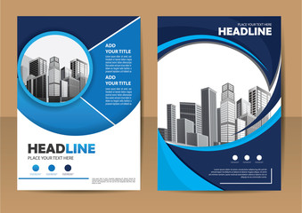 Brochure template layout, cover design annual report, magazine, flyer or booklet in A4 with blue geometric shapes on polygonal background.
