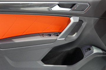 Luxury car door interior with switch bezel