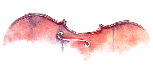 Fotobehang wet wash watercolor violin on white background with clipping path © ottercolordesigns
