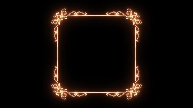 Elegant Floral Golden Light Frame Background/
Animation of a beautiful floral ornamental golden frame with thin shapes emerging delicately, contains separate corner to build your own sized frame