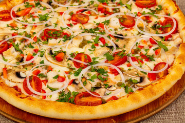 Pizza with mushroom and chicken