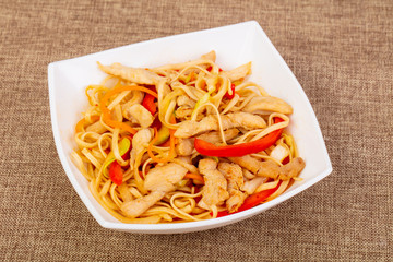 Wok noodle with pork and vegetables