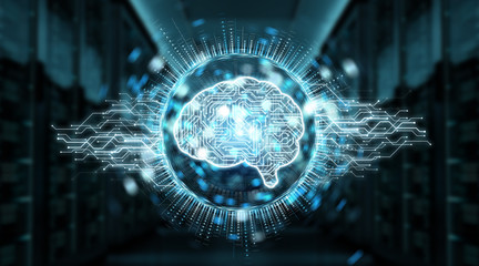 Digital artificial intelligence icon hologram 3D rendering
