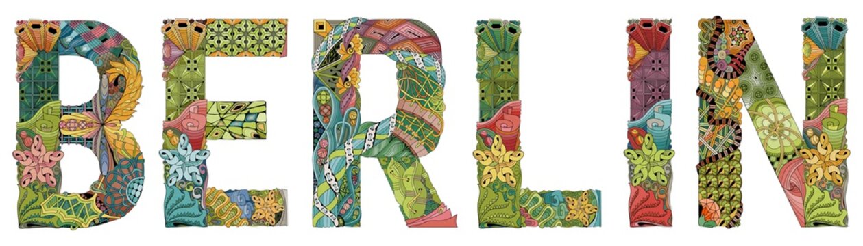 Word BERLIN. Vector decorative zentangle object for decoration