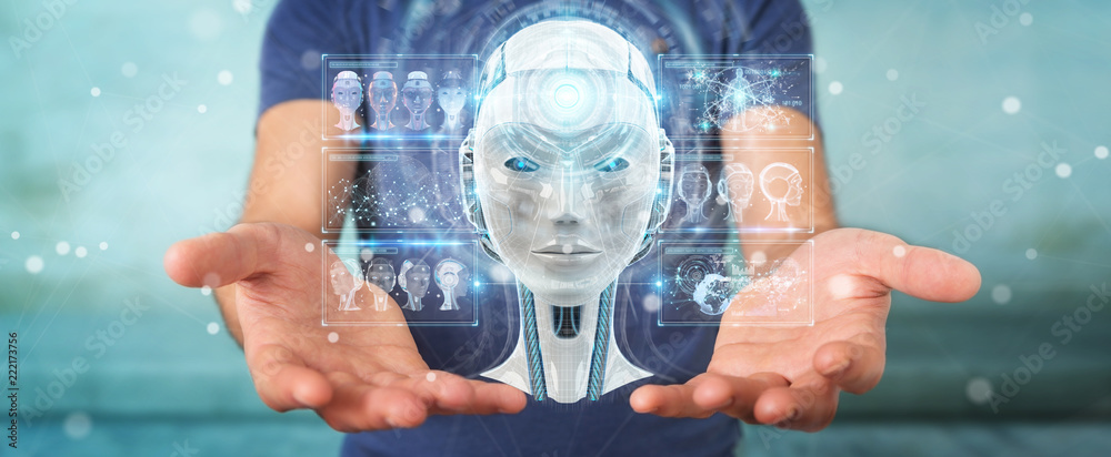 Fototapete businessman using digital artificial intelligence interface 3d rendering