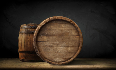 background of barrel and worn old table of wood