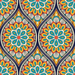 Seamless pattern with ethnic mandala ornament. Hand drawn illustration