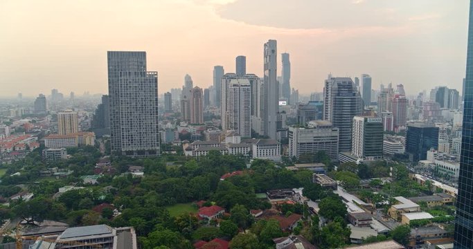 Thailand Bangkok Aerial v1 Birdseye view of Sathon district cityscape with skyscrapers 3/18