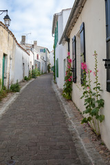 Fototapeta na wymiar authentic cobblestone street, Saint Martin de Re, France.