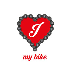 I Love My Bike Poster, Print or T-Shirt Design. Vector Illustration. Heart Made of Bike or Bicycle Chain.