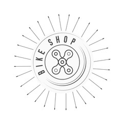 Bicycle Shop, Bikes Emblem. X Sign Made of Bicycle Chain. Monochrome Vector Illustration. Bicycle Spokes Background.