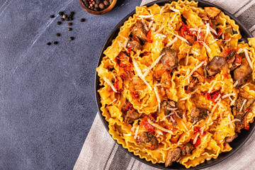 Pasta with chicken liver sauce.