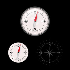 3D Vector Compass Icon Set with Glass and without Glass, Map Navigation Object. Wind Rose Icon. Vector Illustration.