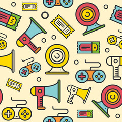 Multimedia line icons seamless pattern. Composition 3