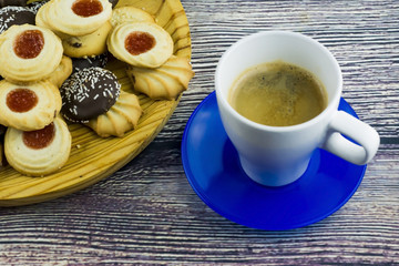 Coffee and different types of cookies
