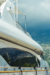 Luxury yachts in the port. Elements of construction. Details