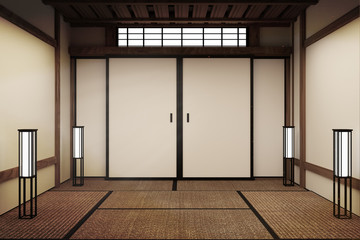 Empty room mock up, Japanese empty room tatami mat Designing the most beautiful. 3D rendering