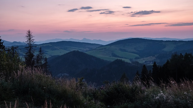 beautiful sunset in the mountains of Tatra, slovakia