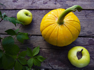 fresh beautiful pumpkin and apples