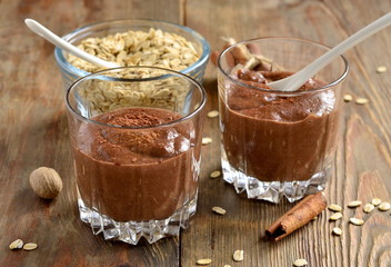 Delicious smoothie with cocoa and oatmeal