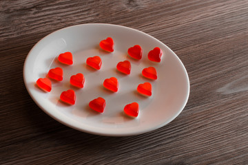A plate of jelly candies in shape of heart
