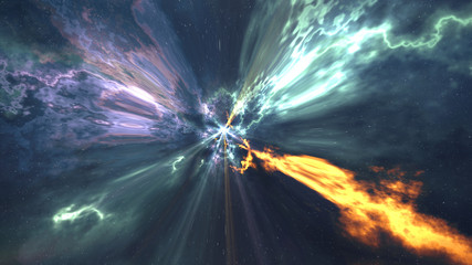 flight into a black hole, event horizon, space abstract composition