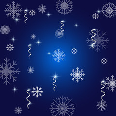 Christmas and new year greeting card snowflake on blue illustration background.