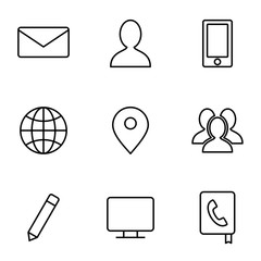 web icons. email, contact, location, phone, call, web.