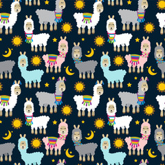 Seamless, Tileable Llama and Cactus Pattern or Background