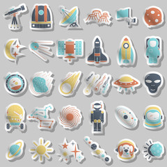 Space icons set, flat hand drawn style