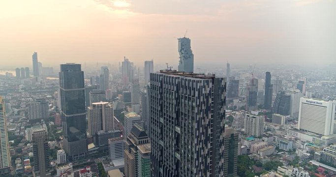 Thailand Bangkok Aerial v6 High birdseye view of Thung Maha Mek cityscape with BTS view 3/18
