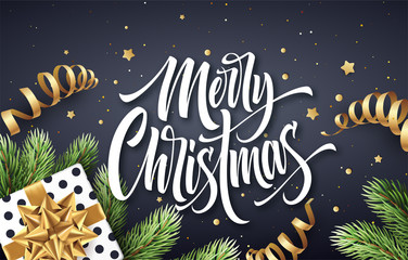 Merry Christmas hand drawn lettering greeting card design