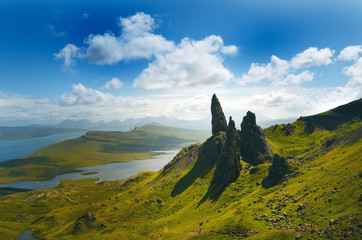 Tourists favourite place in Scotland - Isle of Skye. Scotland green nature. Top of the mountains. Beautiful nature. Scottish Highlands.