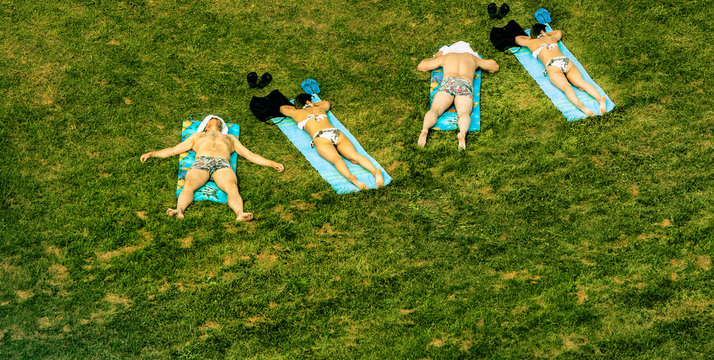 sunbathers on the grass
