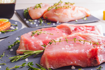 Different protein sources - pork, trout, chicken breast