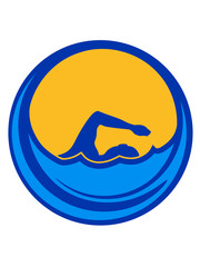 sonne cool kreis rund logo schwimmen schwimmer verein team wasser kraulen schnell wettrennen schwimmbad sportler sport spaß tauchen hallenbad wellen clipart © Style-o-Mat-Design