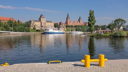 Szczecin, Port city. Waterfront view of the old city
