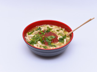 a cup of mee-hoon soup isolated on the white background