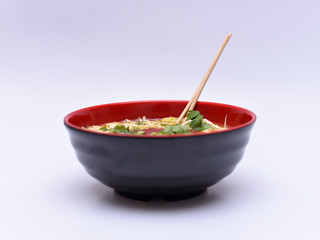 a cup of mee-hoon soup isolated on the white background