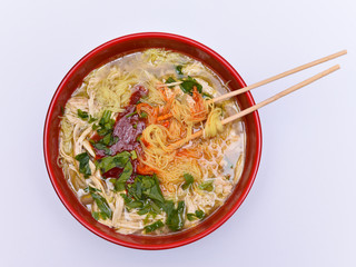 a cup of mee-hoon soup isolated on the white background