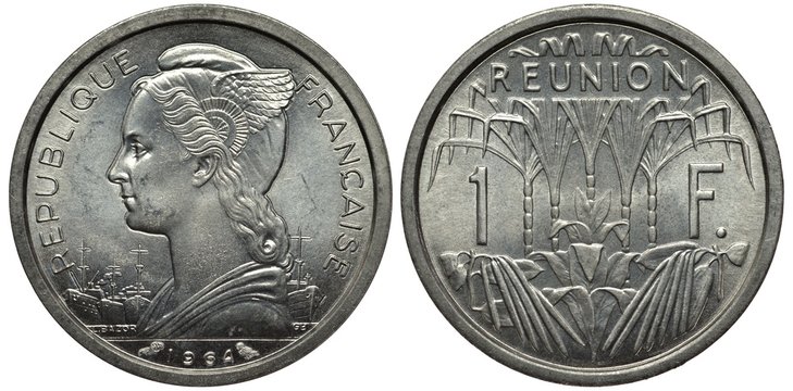 elf Reunion 1 Franc 1964 Aluminum 